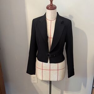 NWT White House Black Market Size 4 Black Equestrian Cropped Jacket Belt Closure